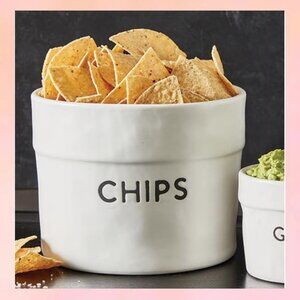 Modern Farmhouse Ceramic "CHIPS" Serving Bowl | White Stone Ware 7.25"